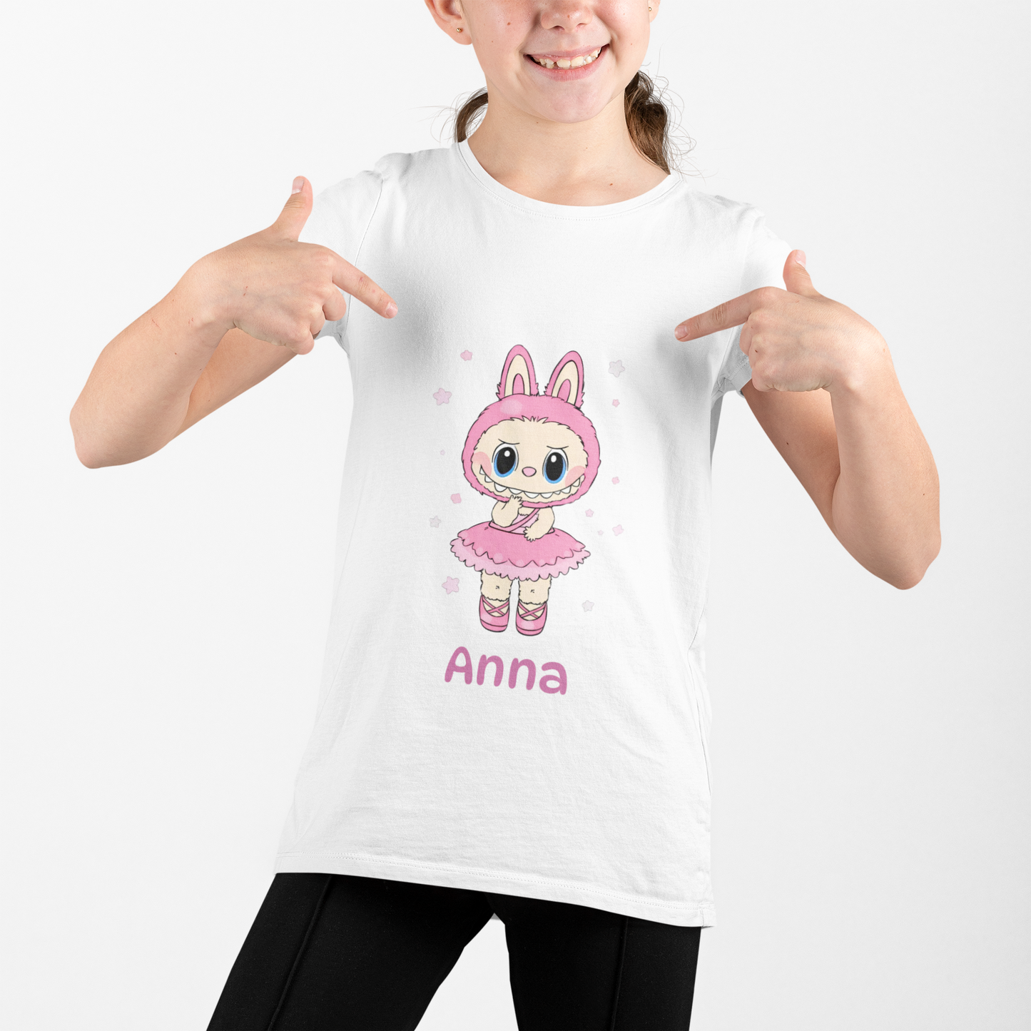 Custom Name Ballerina Labubu Kids T-Shirt, Personalized Tee for Children, Ballet Dance Theme Shirt, Gift for Little Dancer, Labubu Design