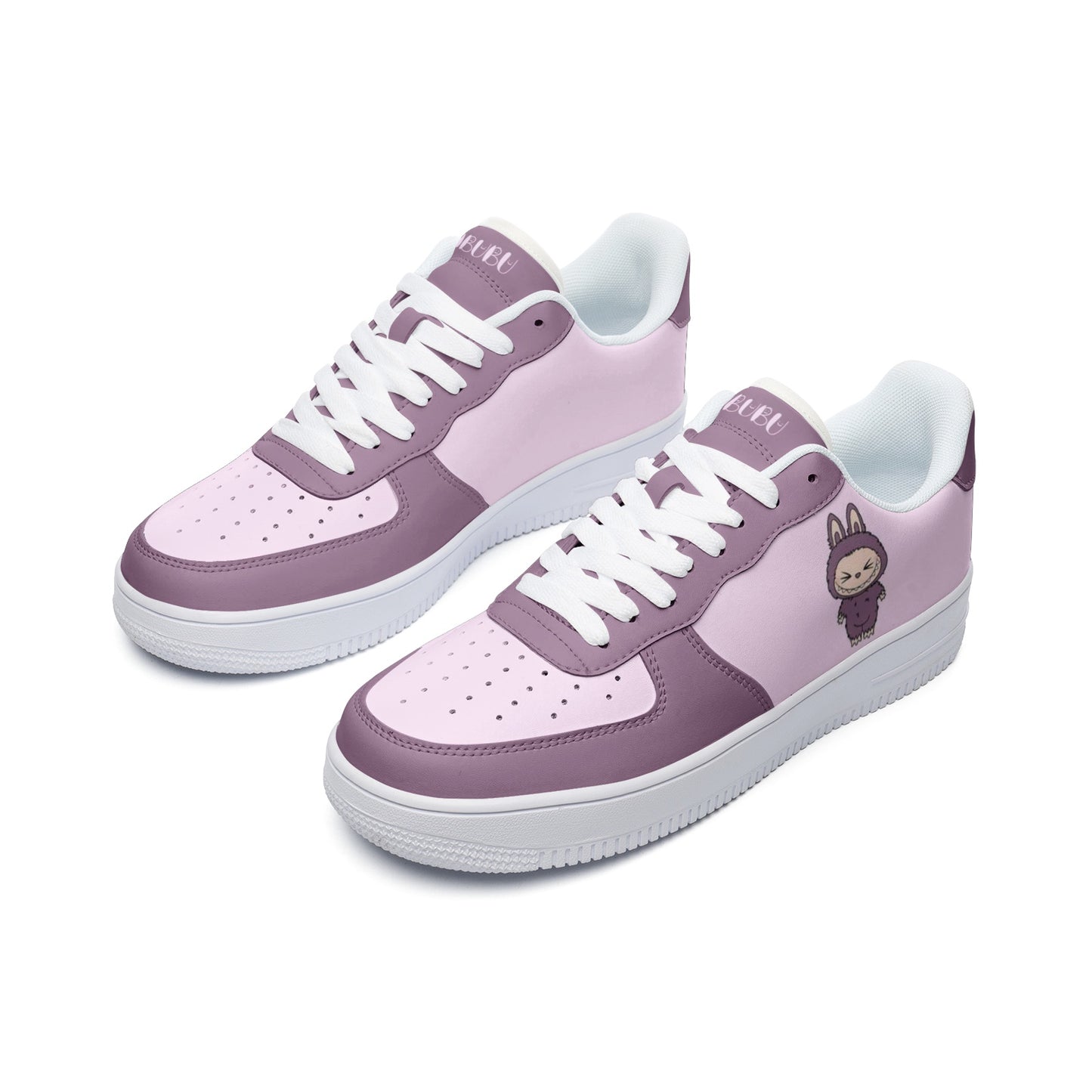 Kawaii Low Top Leather Labubu Sneakers- purple