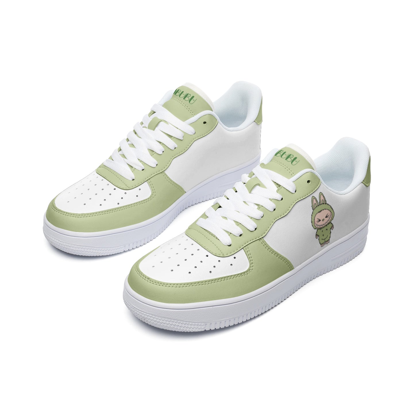 Kawaii Low Top Leather Labubu Sneakers- green