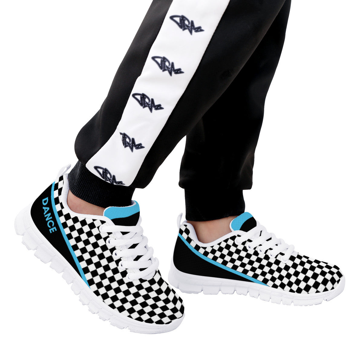 Kids Dance Sneakers - Checkered Black - White - Blue