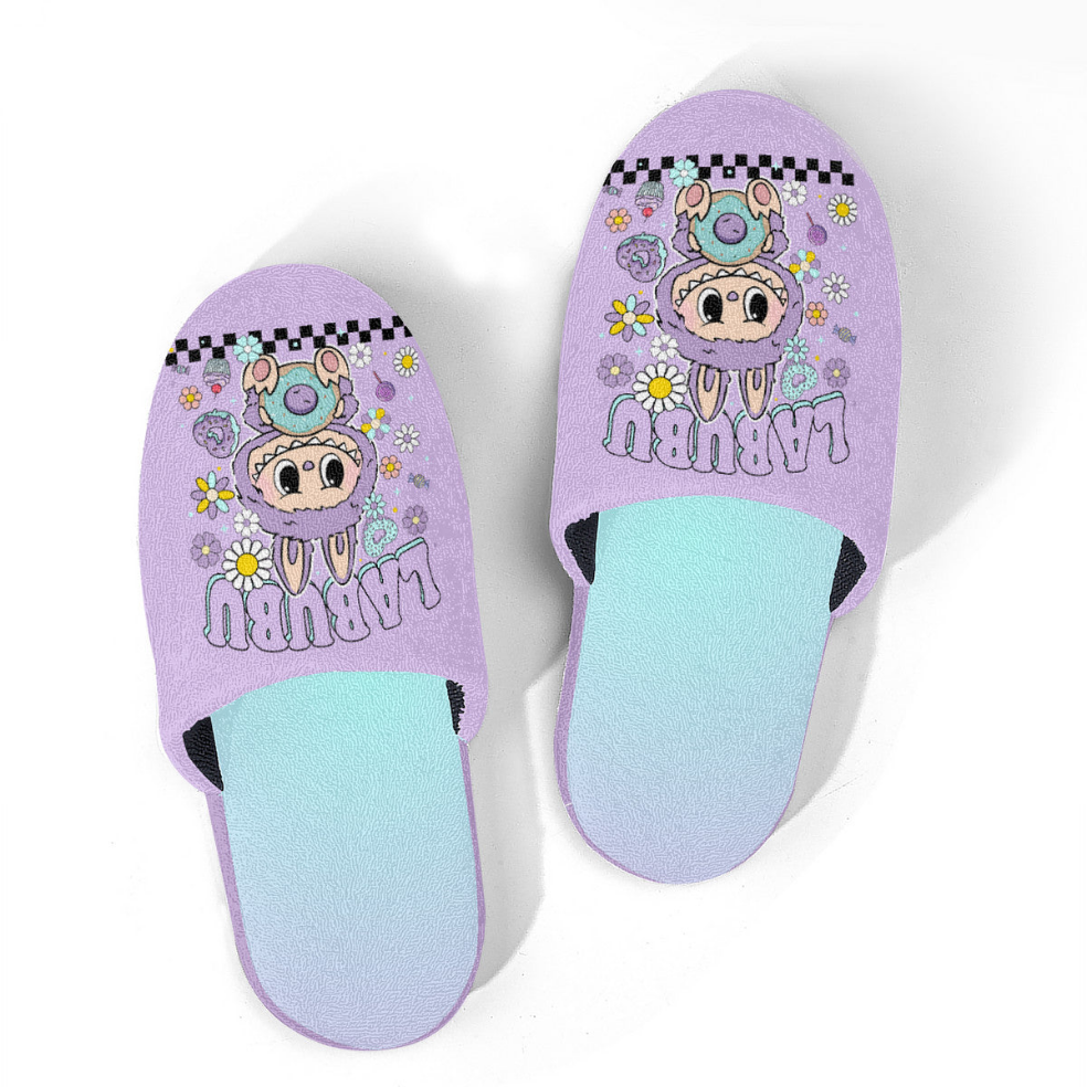 Purple Labubu Monster Slippers – Soft Indoor Shoes with Non-Slip Soles