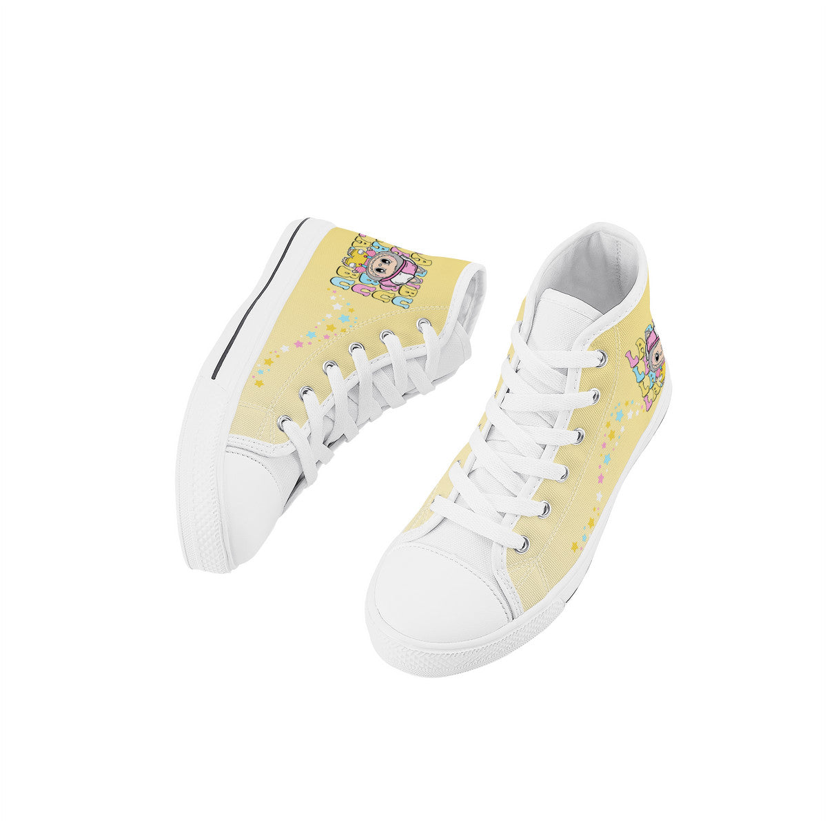 Kids High Top Canvas Shoes Labubu Yellow Sneakers