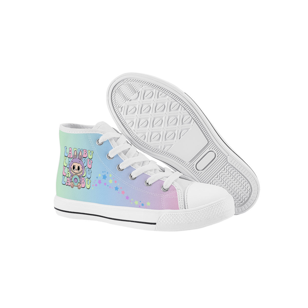 Kids High Top Canvas Shoes Labubu Rainbow Sneakers