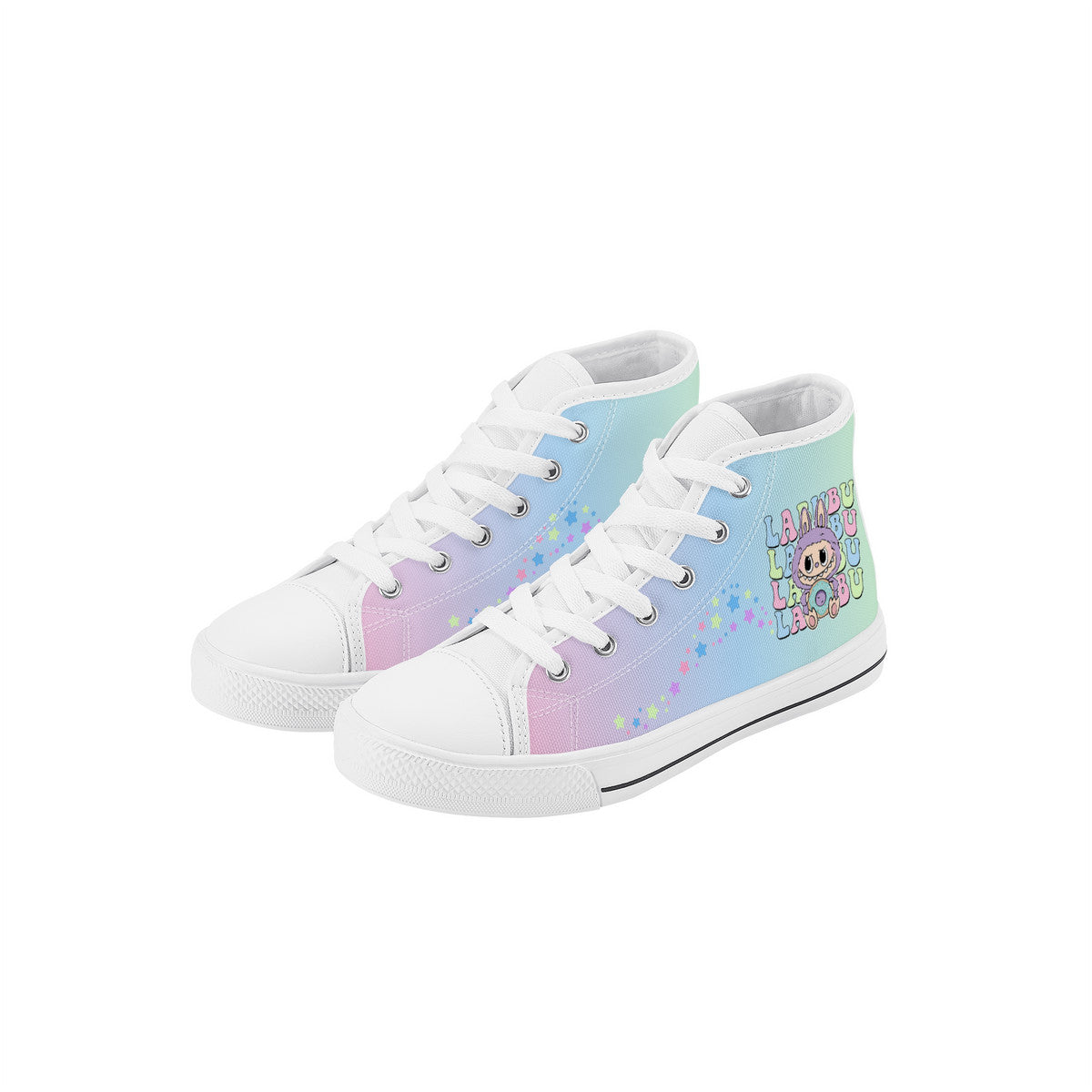 Kids High Top Canvas Shoes Labubu Rainbow Sneakers