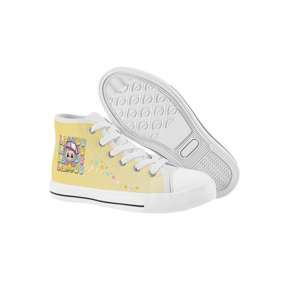 Kids High Top Canvas Shoes Labubu Yellow Sneakers