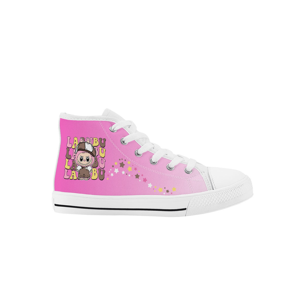 Kids High Top Canvas Shoes Labubu Pink Sneakers