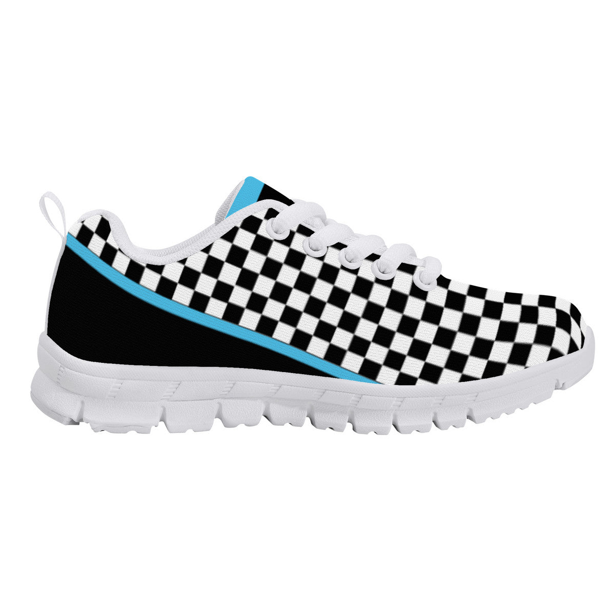Kids Dance Sneakers - Checkered Black - White - Blue