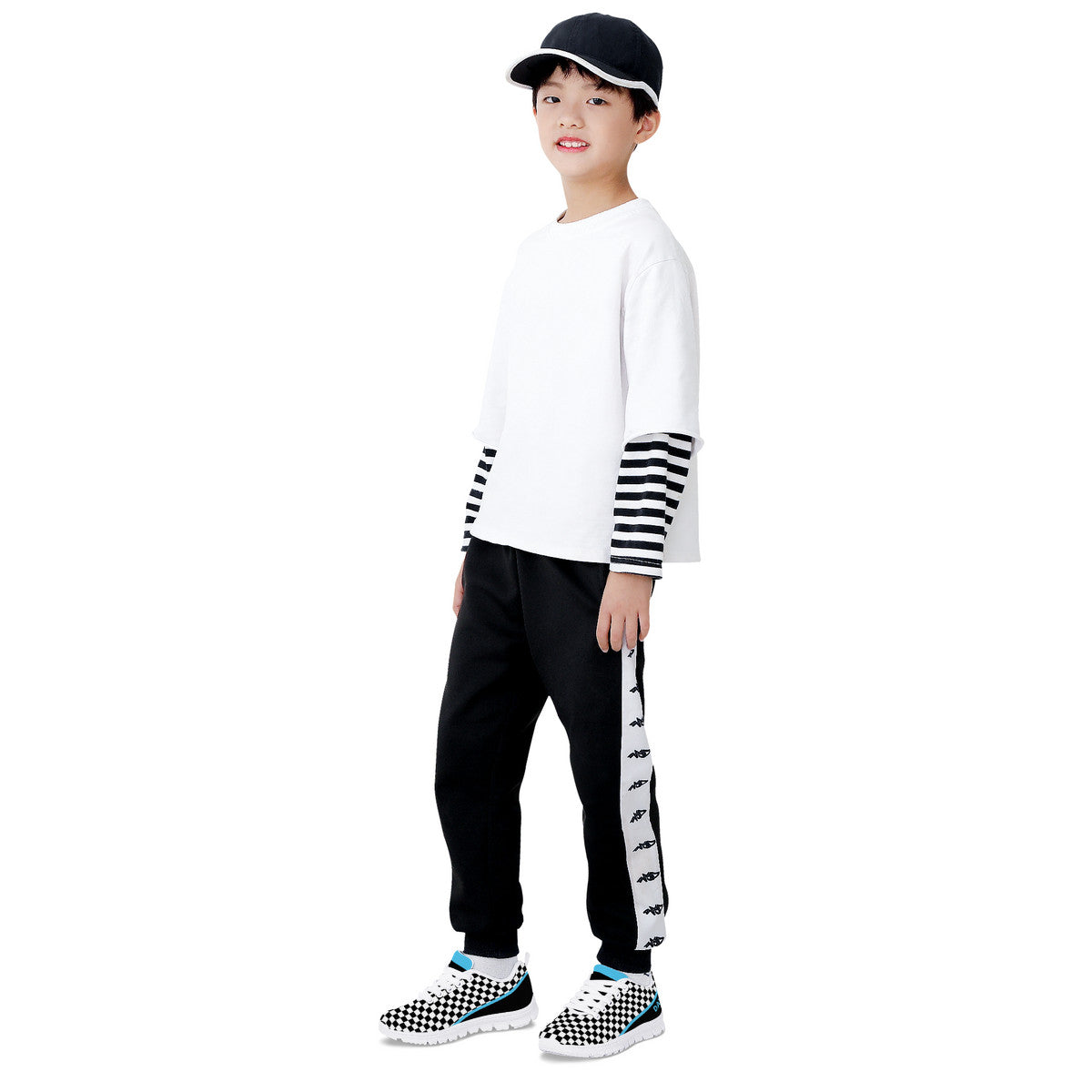 Kids Dance Sneakers - Checkered Black - White - Blue