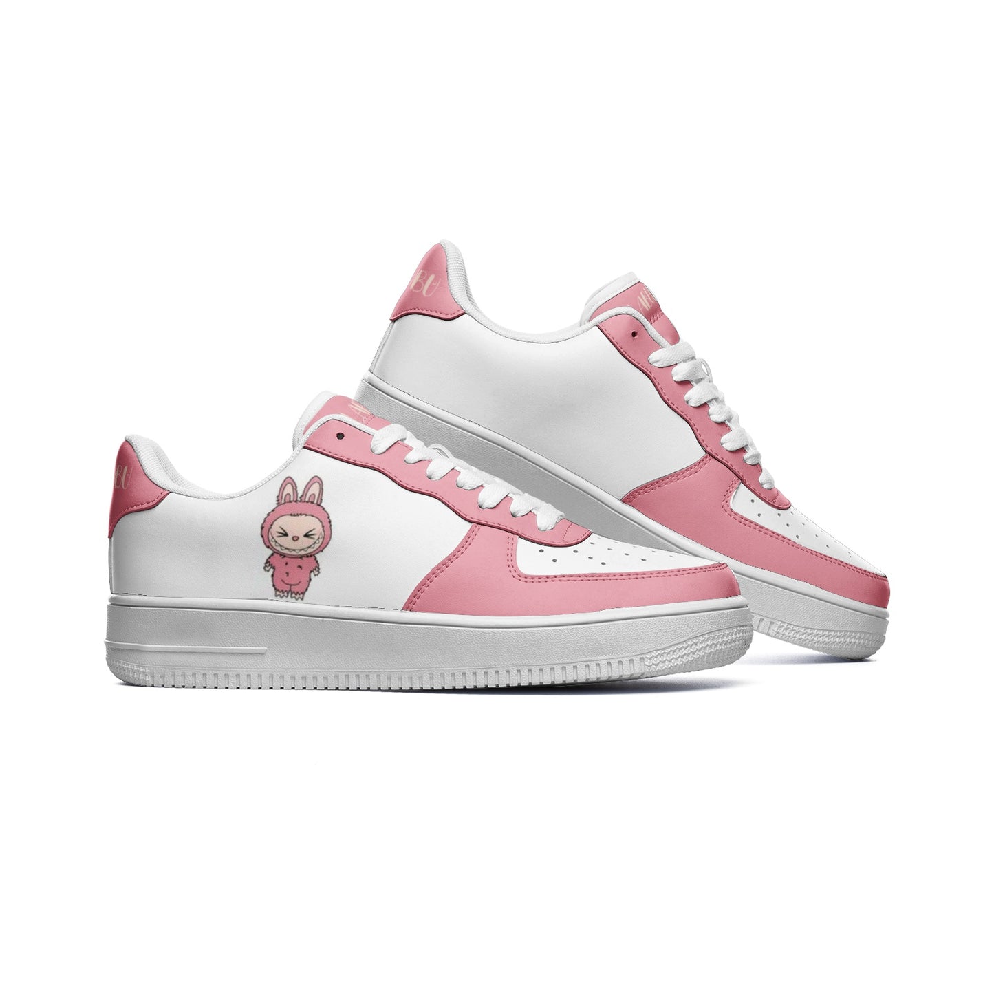 Kawaii Low Top Leather Labubu Sneakers- pink