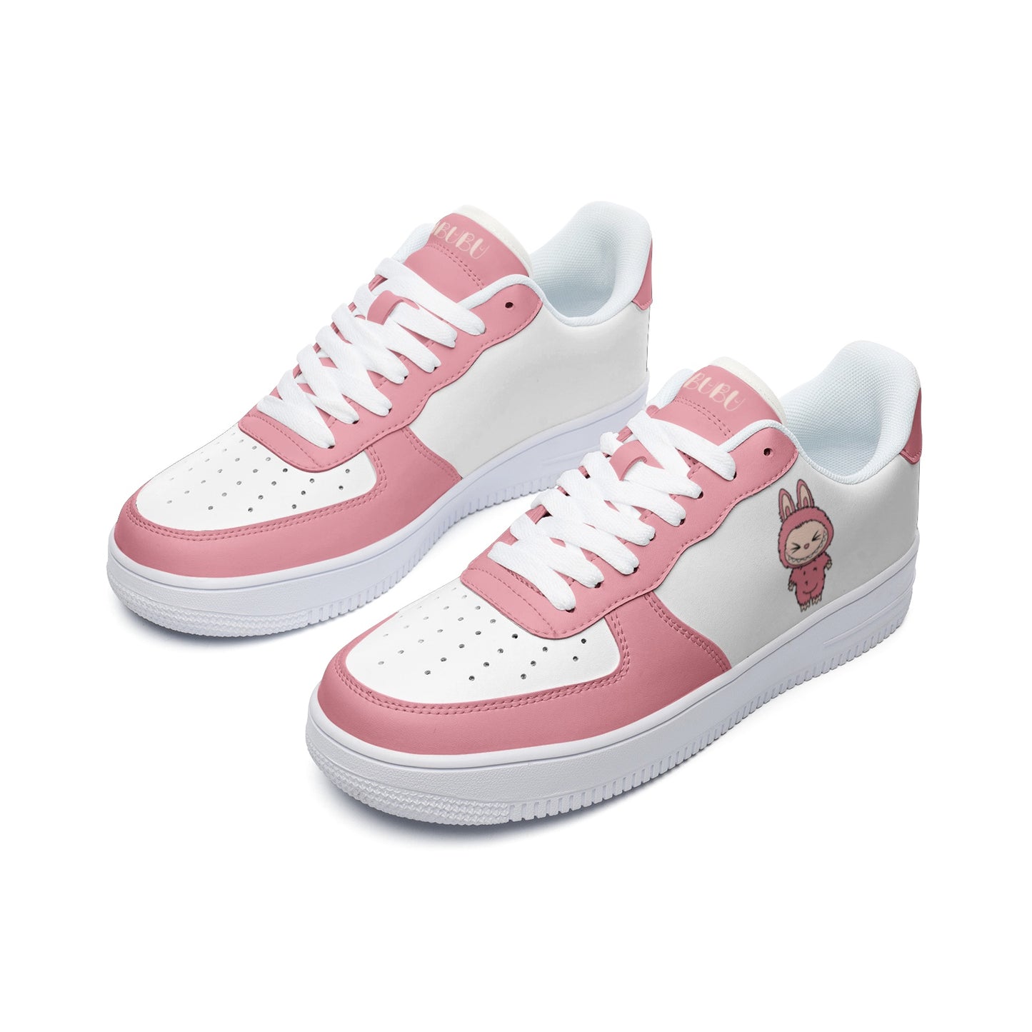 Kawaii Low Top Leather Labubu Sneakers- pink