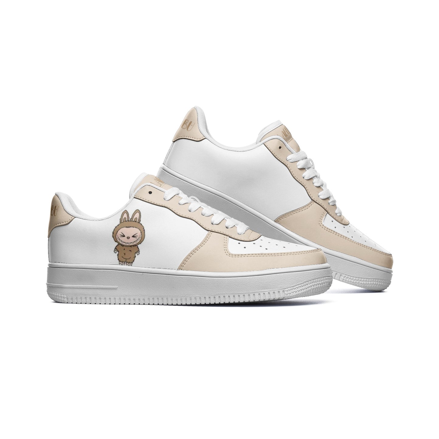 Kawaii Low Top Leather Labubu Sneakers- beige