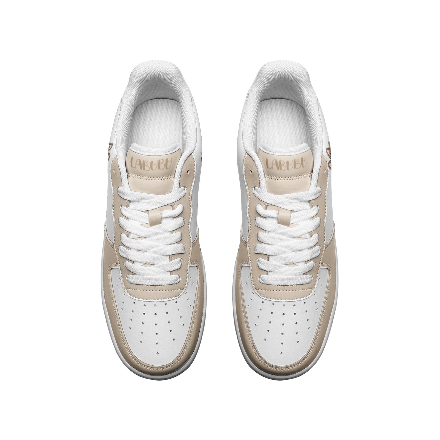 Kawaii Low Top Leather Labubu Sneakers- beige