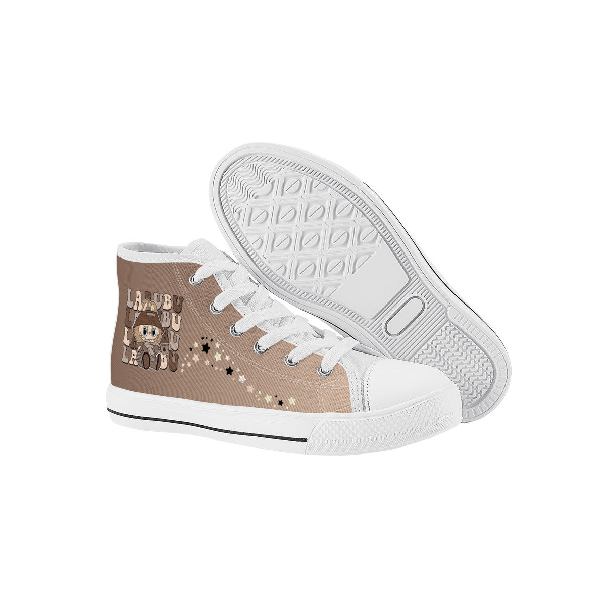 Kids High Top Canvas Shoes Labubu Brown Sneakers