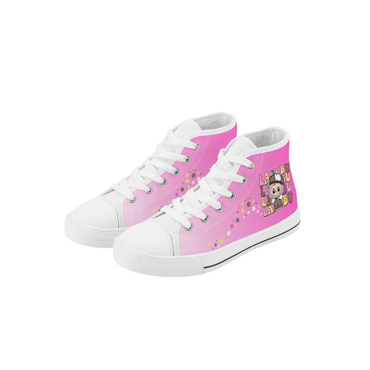 Kids High Top Canvas Shoes Labubu Pink Sneakers