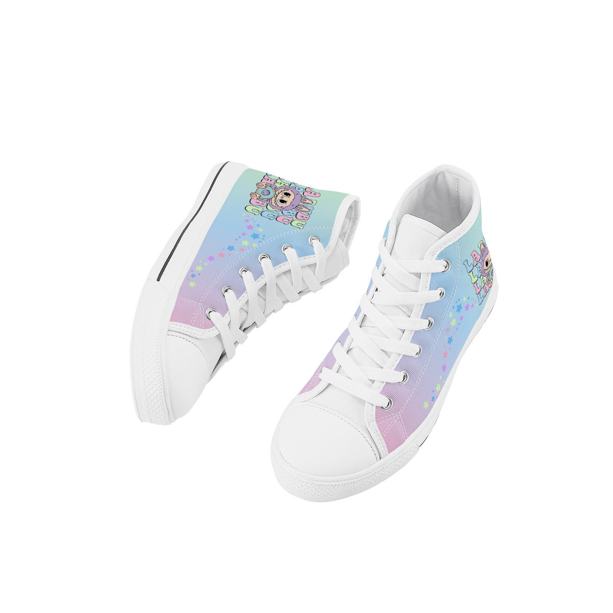 Kids High Top Canvas Shoes Labubu Rainbow Sneakers