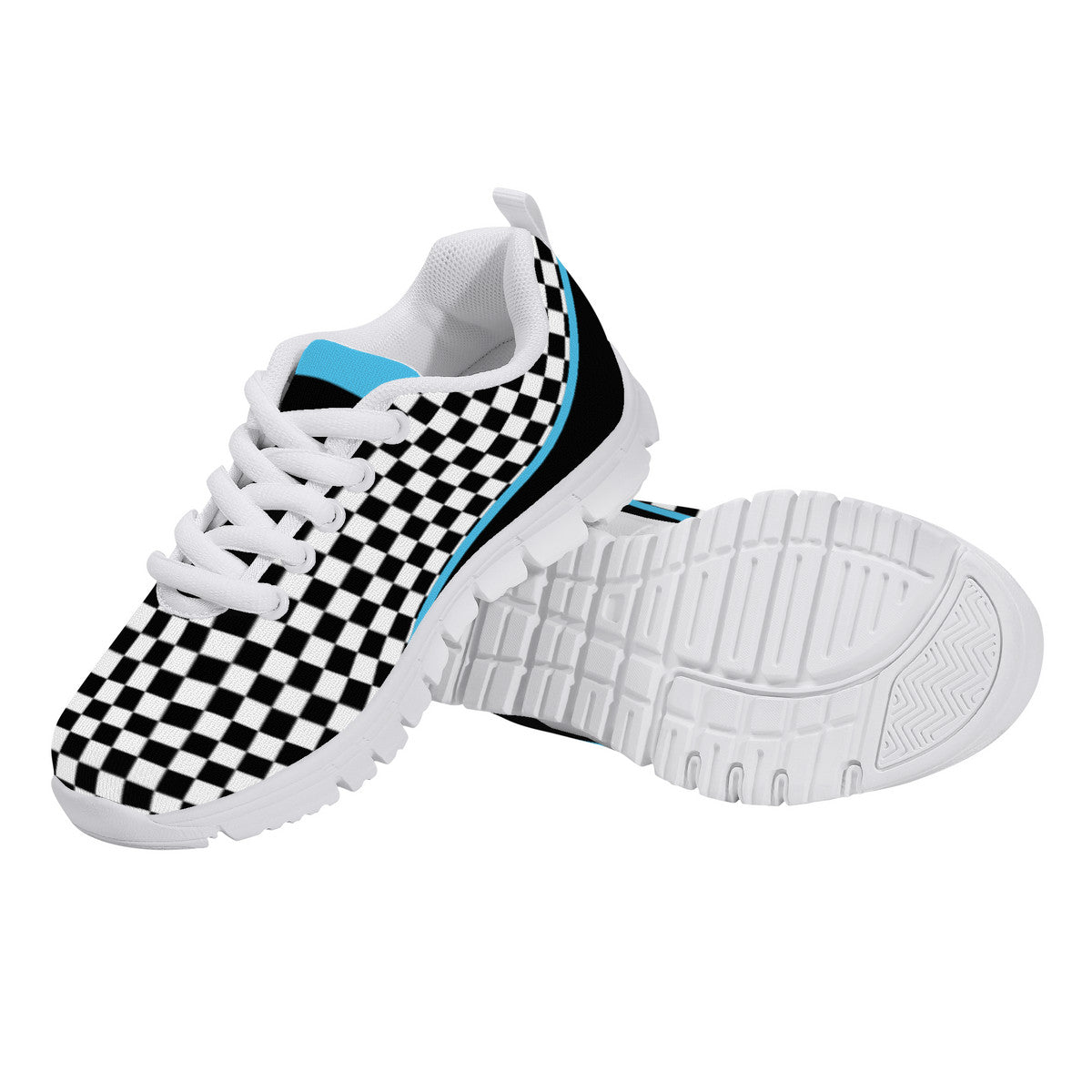 Kids Dance Sneakers - Checkered Black - White - Blue