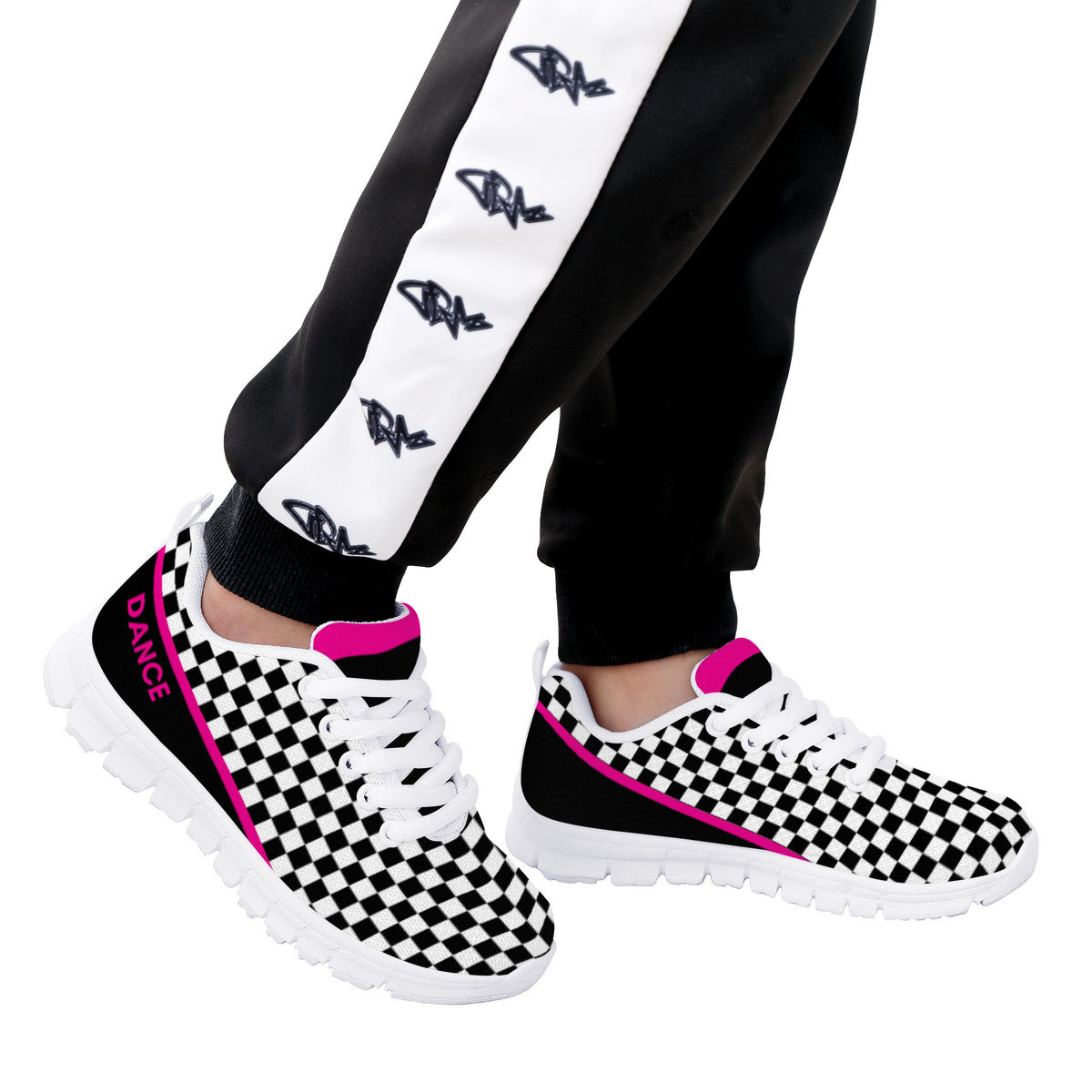 Kids Dance Sneakers - Checkered Black - White - Pink
