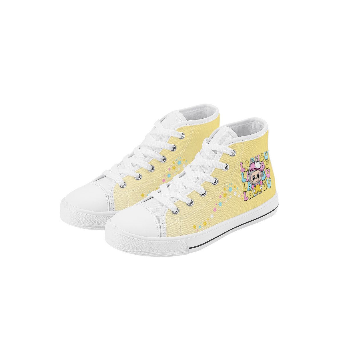 Kids High Top Canvas Shoes Labubu Yellow Sneakers