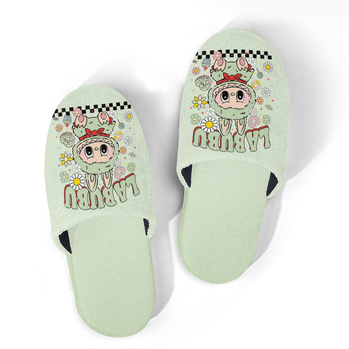 Green Labubu Monster Slippers – Soft Indoor Shoes with Non-Slip Soles