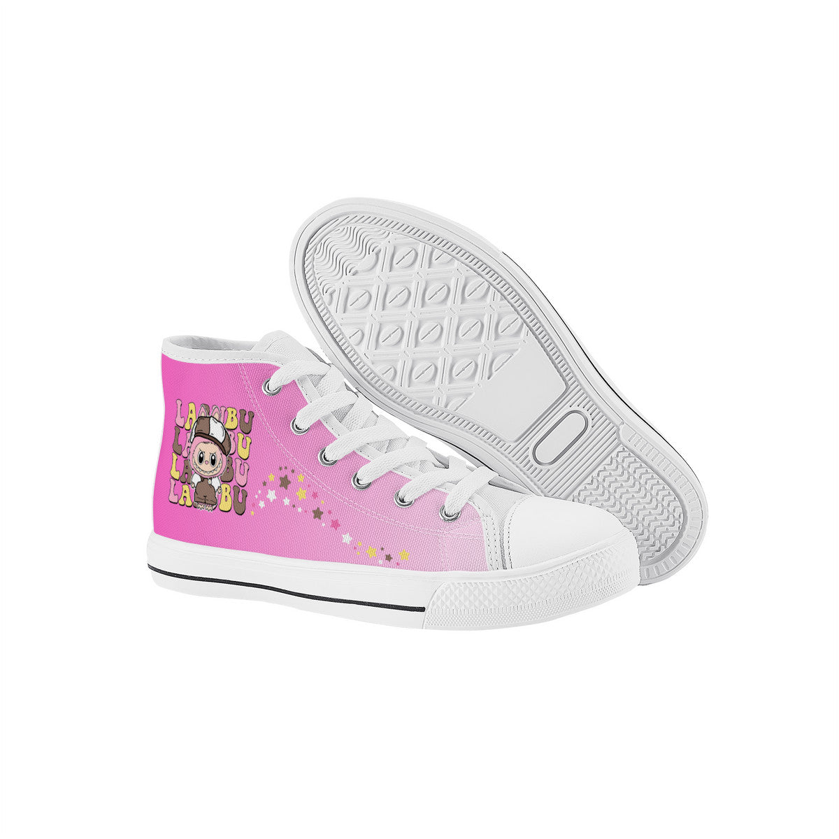 Kids High Top Canvas Shoes Labubu Pink Sneakers