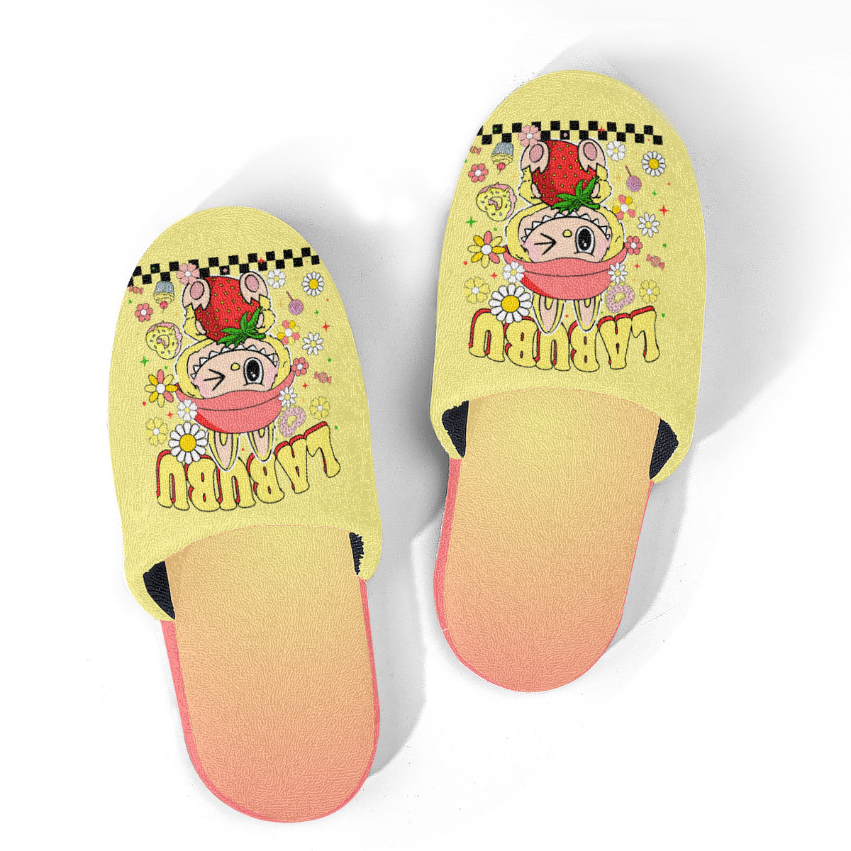 Yellow Labubu Monster Slippers – Soft Indoor Shoes with Non-Slip Soles