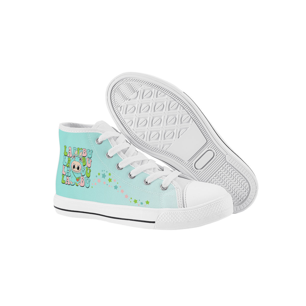 Kids High Top Canvas Shoes Labubu Green Sneakers