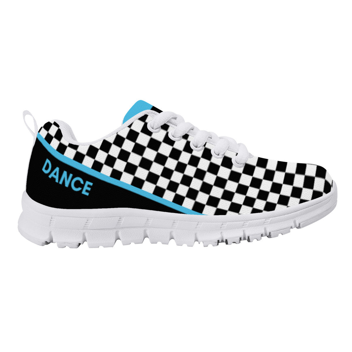 Kids Dance Sneakers - Checkered Black - White - Blue