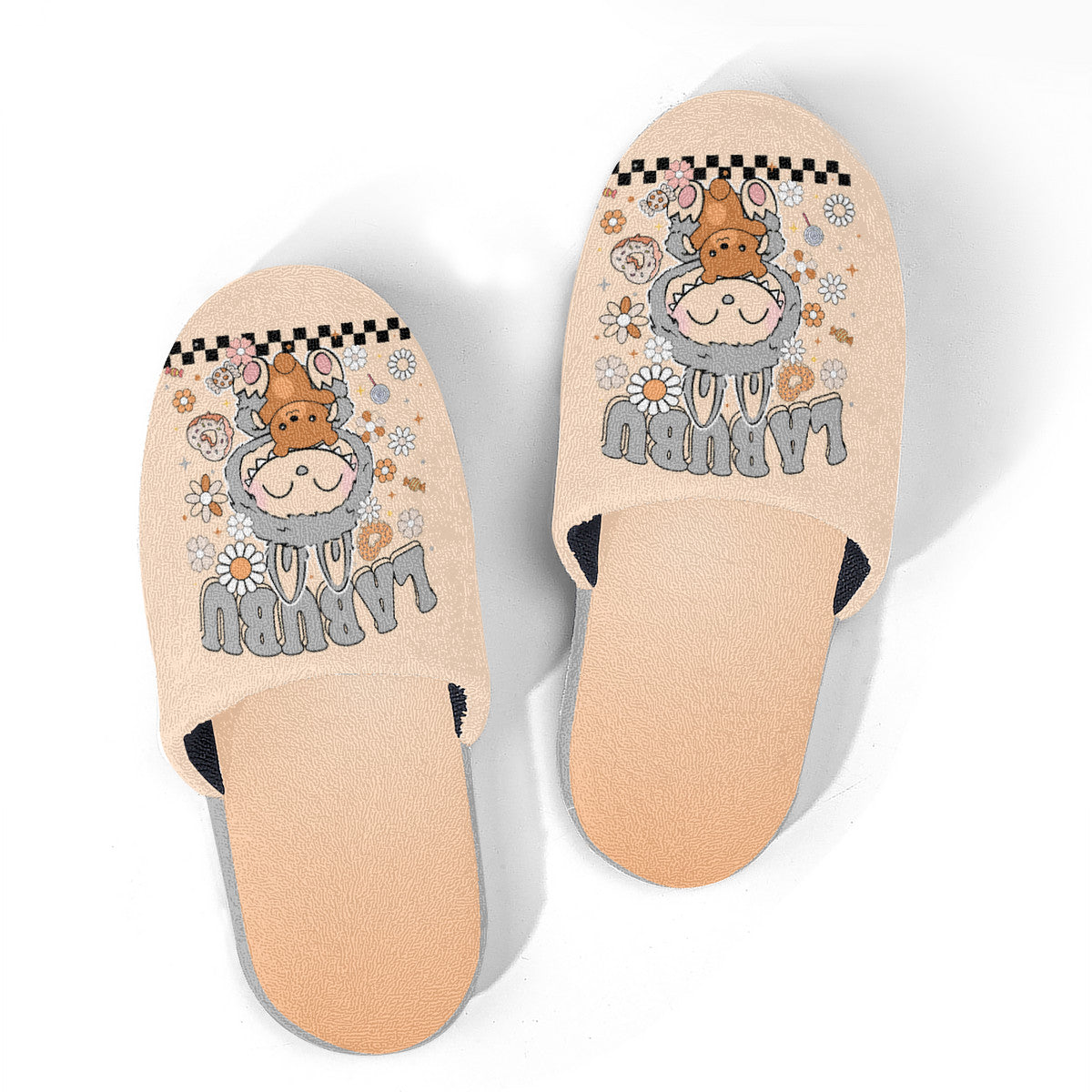 Beige Labubu Monster Slippers – Soft Indoor Shoes with Non-Slip Soles