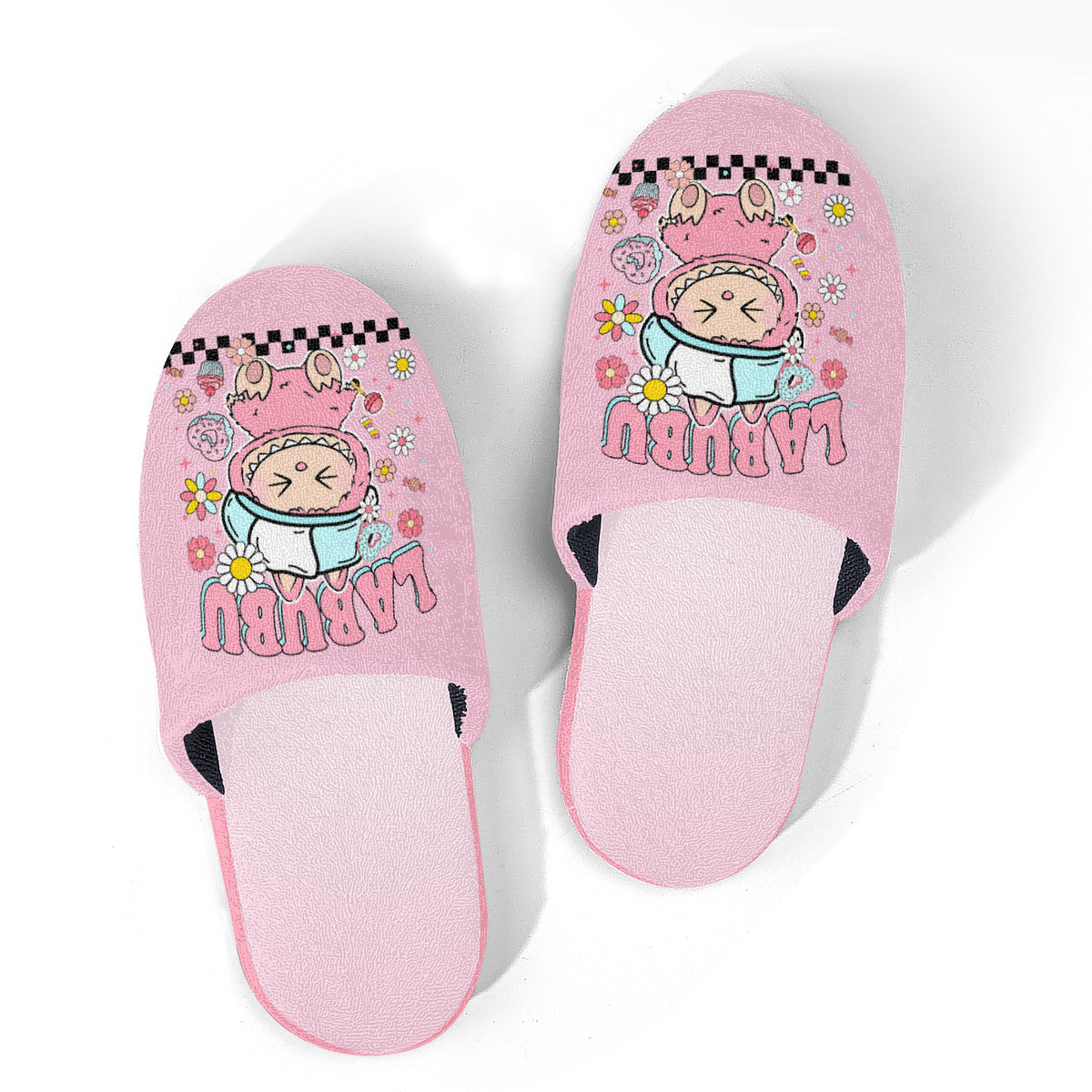 Pink Labubu Monster Slippers – Soft Indoor Shoes with Non-Slip Soles