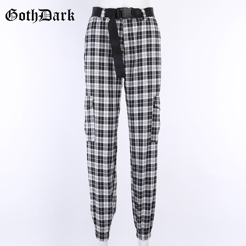 Black and White Harajuku plaid cargo pants - SD-style-shop