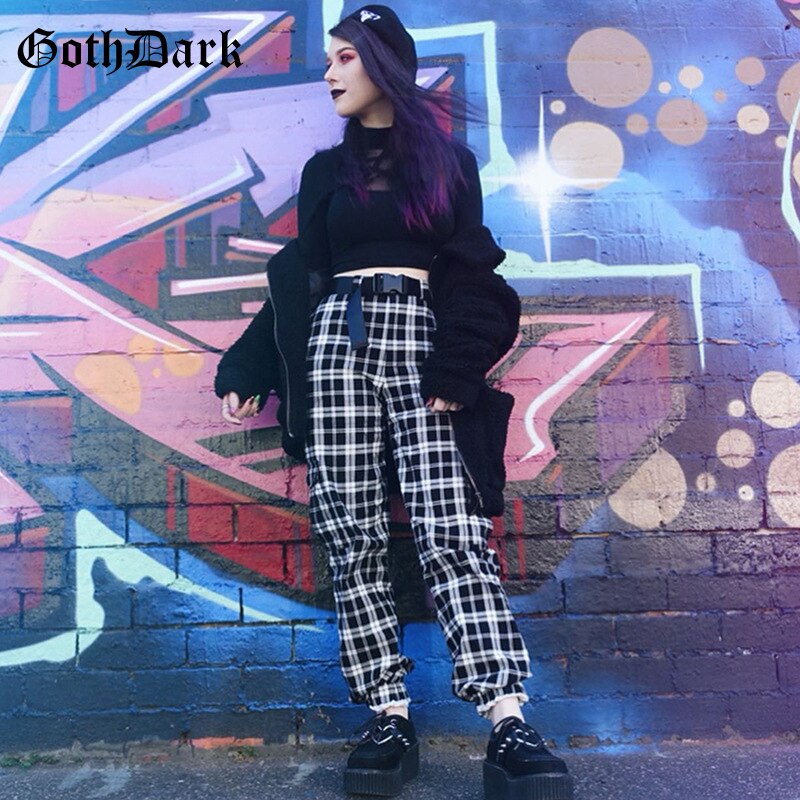 Black and White Harajuku plaid cargo pants - SD-style-shop