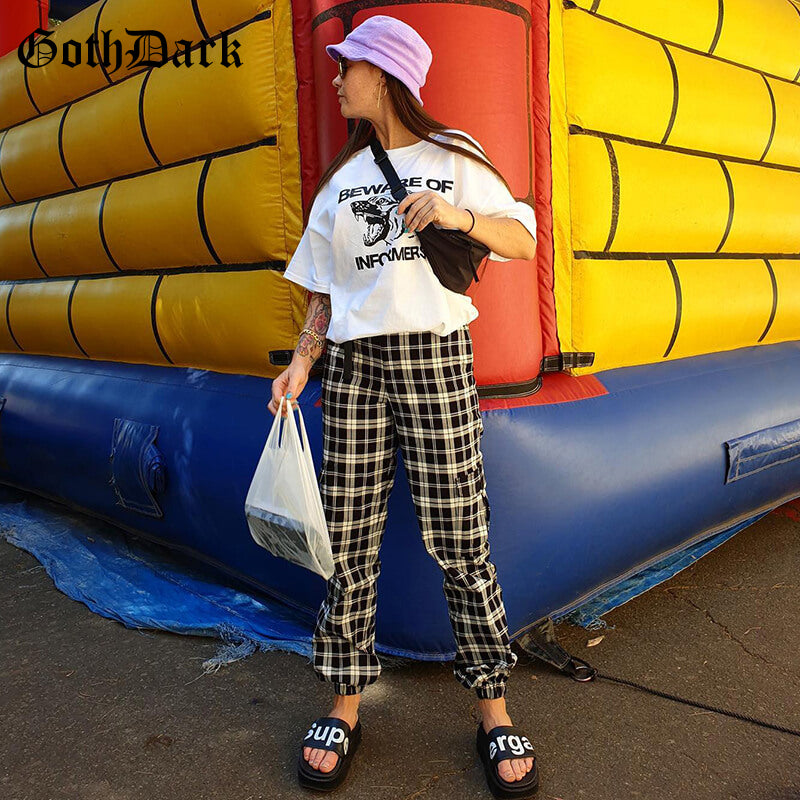 Black and White Harajuku plaid cargo pants - SD-style-shop