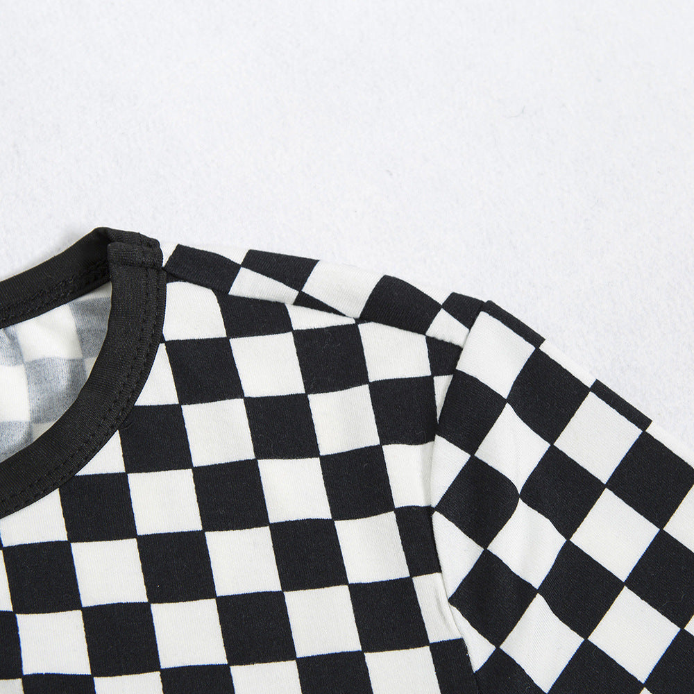 Checkered Black and White cropped tshirt - SD-style-shop