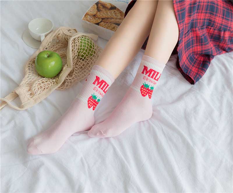 Strawberry Milk Pink and White Women Socks - SD-style-shop