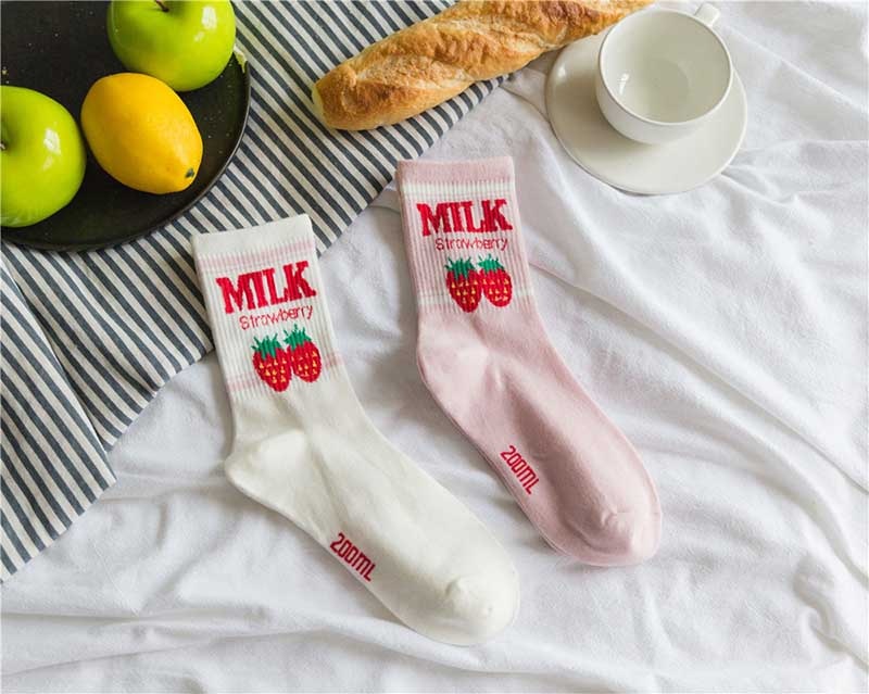 Strawberry Milk Pink and White Women Socks - SD-style-shop