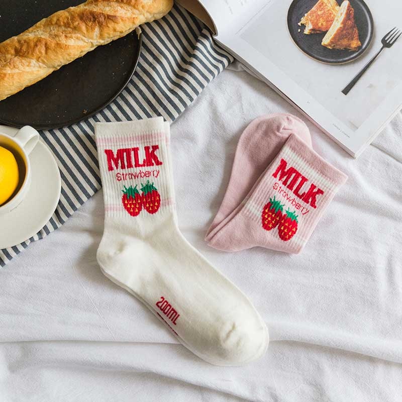 Strawberry Milk Pink and White Women Socks - SD-style-shop