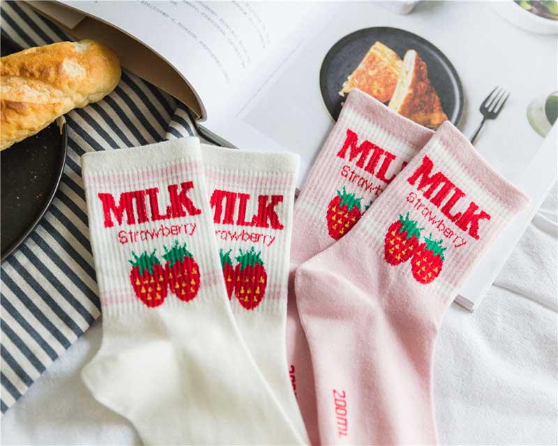 Strawberry Milk Pink and White Women Socks - SD-style-shop