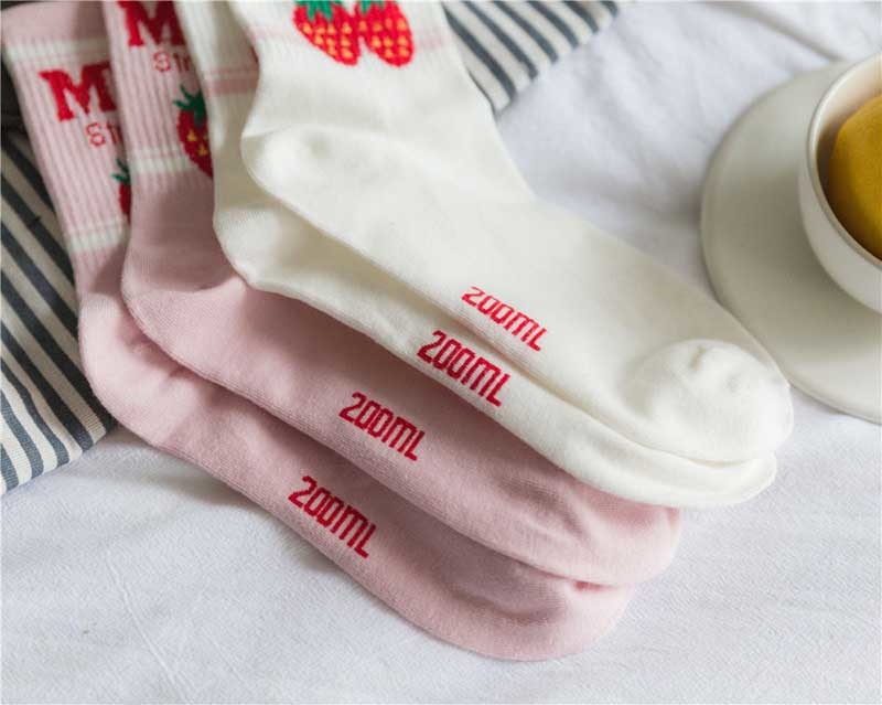 Strawberry Milk Pink and White Women Socks - SD-style-shop
