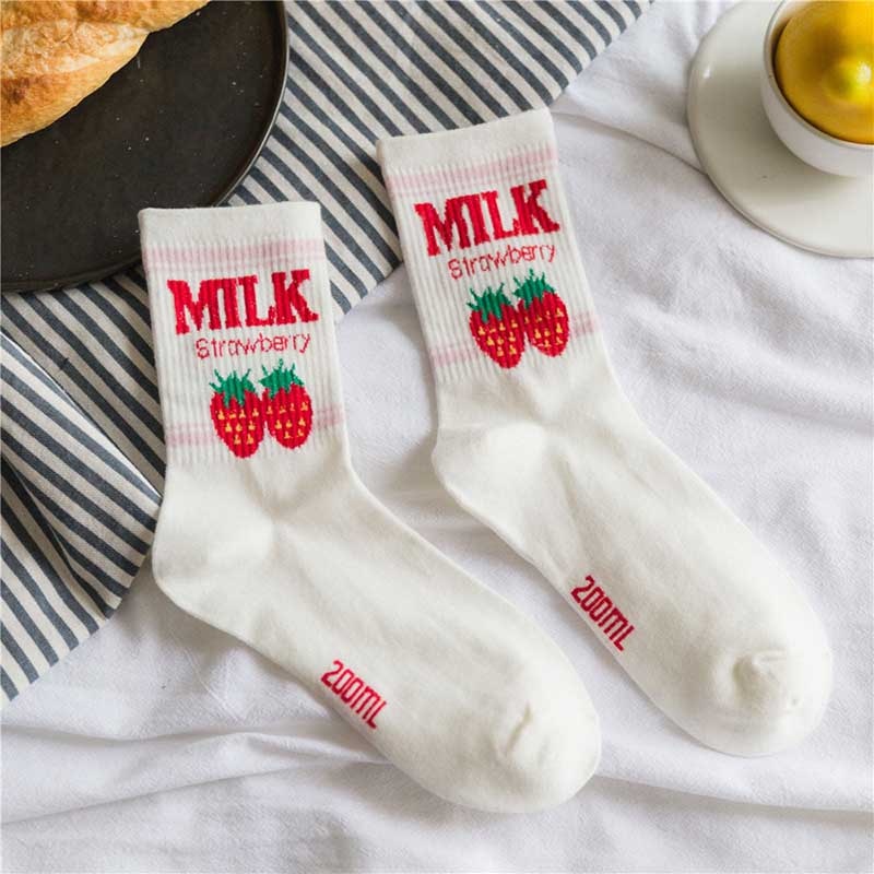 Strawberry Milk Pink and White Women Socks - SD-style-shop
