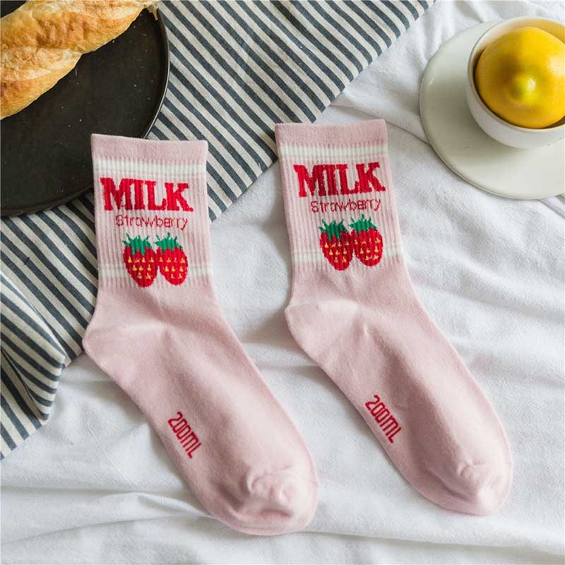 Strawberry Milk Pink and White Women Socks - SD-style-shop