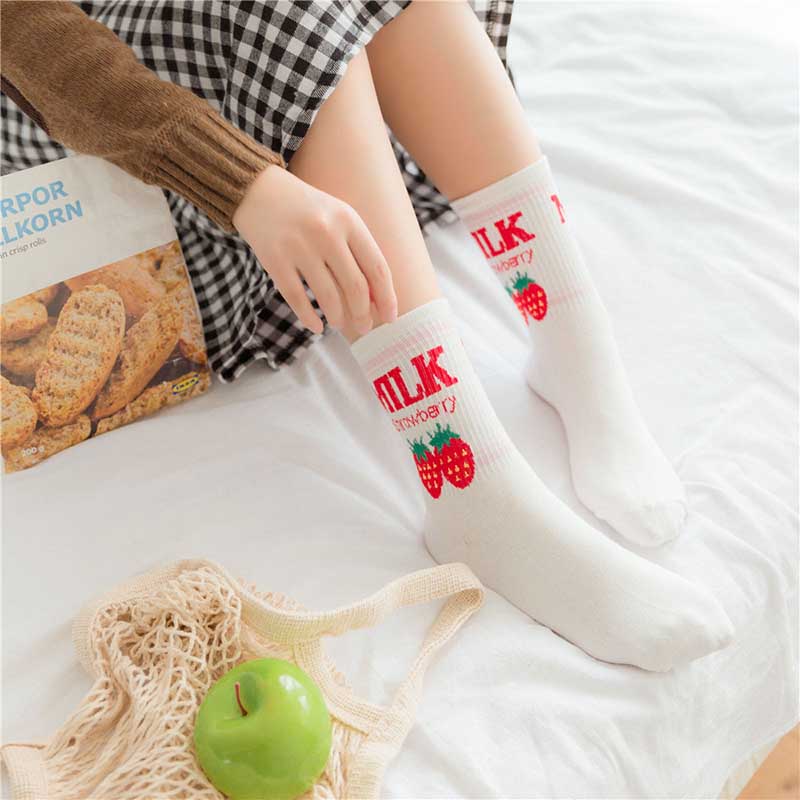 Strawberry Milk Pink and White Women Socks - SD-style-shop
