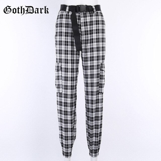 Black and White Harajuku plaid cargo pants - SD-style-shop