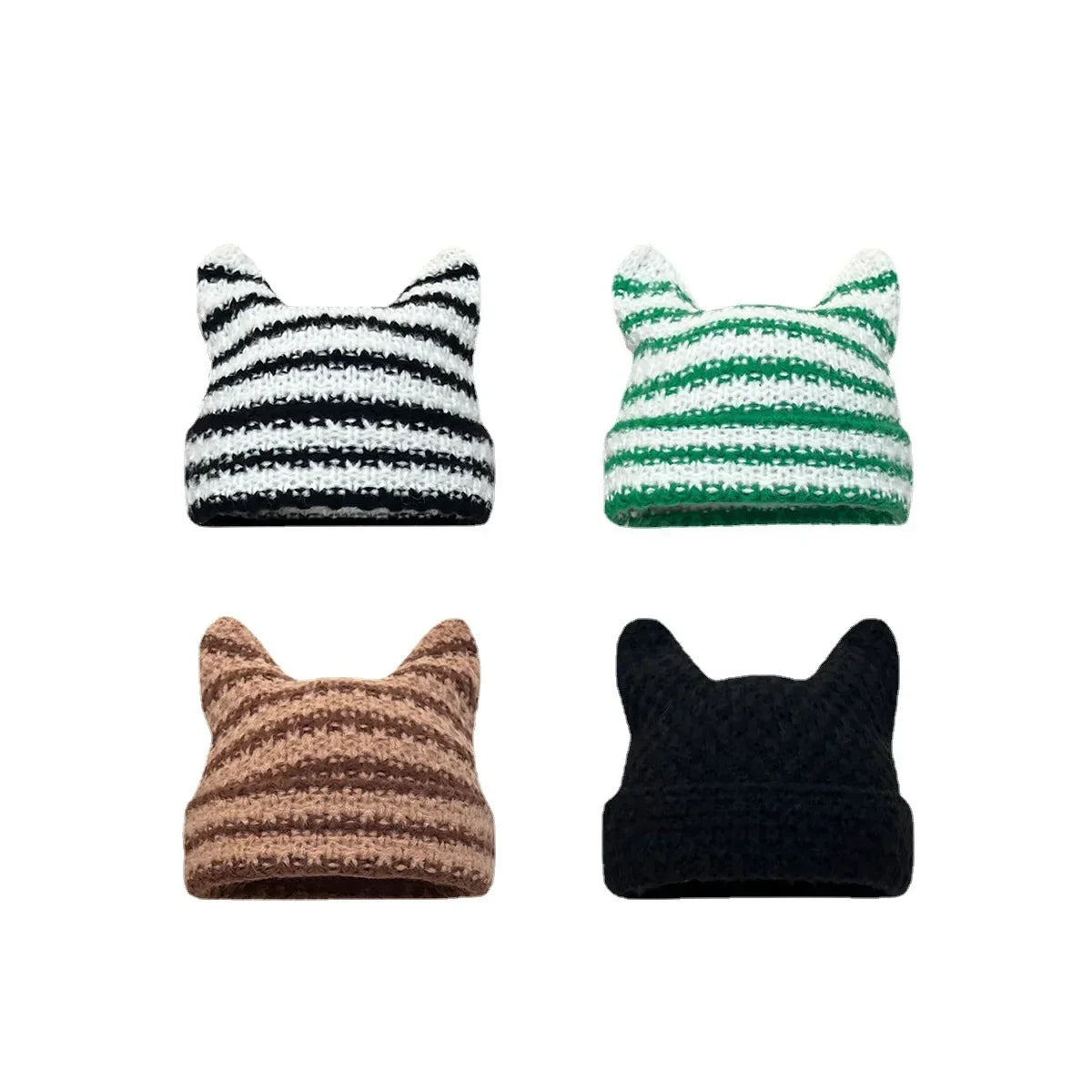 Stray Kids Black and White Striped Knitted Cat Ears Hat