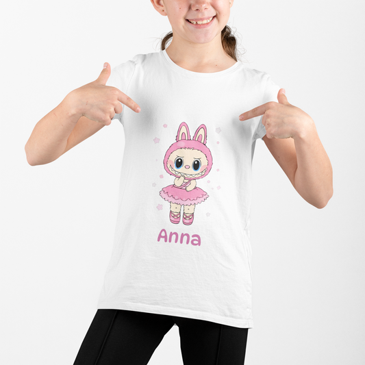 Custom Name Ballerina Labubu Kids T-Shirt, Personalized Tee for Children, Ballet Dance Theme Shirt, Gift for Little Dancer, Labubu Design