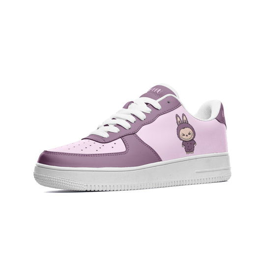 Kawaii Low Top Leather Labubu Sneakers- purple