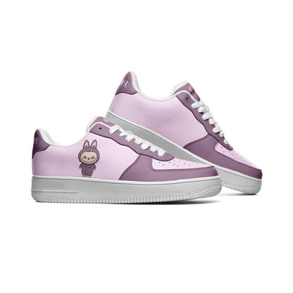 Kawaii Low Top Leather Labubu Sneakers- purple
