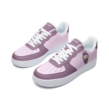 Kawaii Low Top Leather Labubu Sneakers- purple