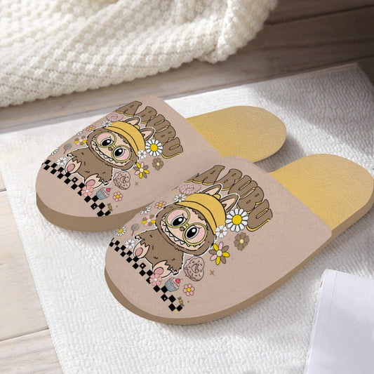Brown Labubu Monster Slippers – Soft Indoor Shoes with Non-Slip Soles