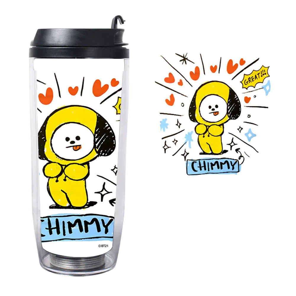 BT21 500Ml Double-Layer Plastic Straw Cup