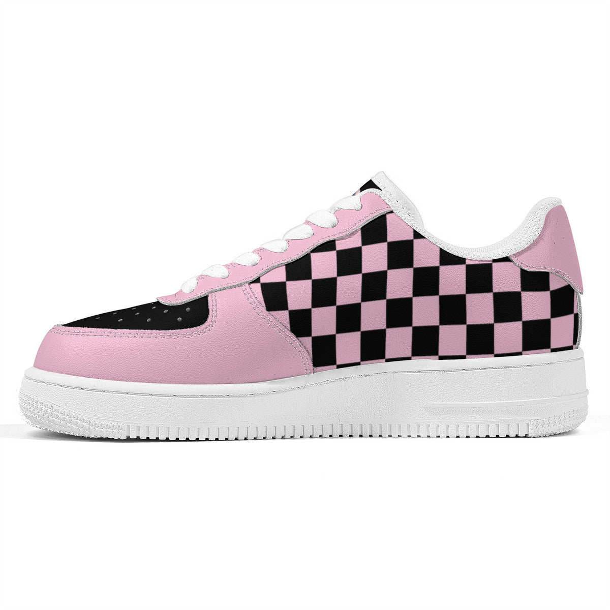 Black & Pink Checkered Low Top Sneakers